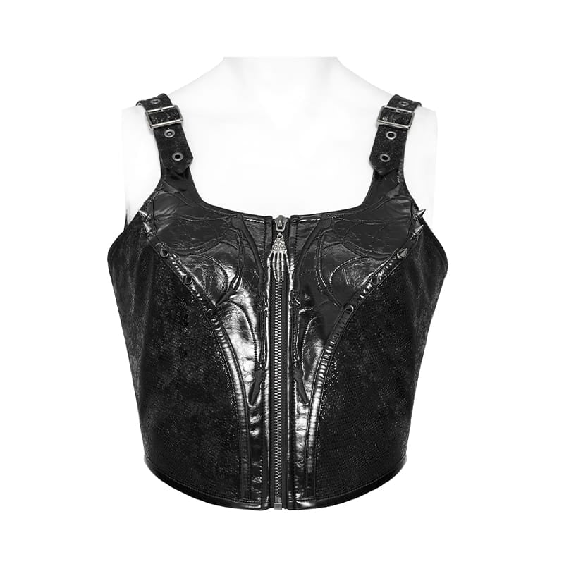 Women's Punk Spiked Front Zipper Bustier - Punk Design