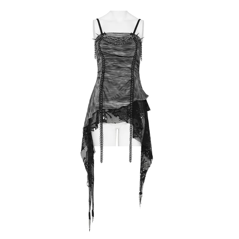 Women's Punk Spiked Chained Asymmetric Tank Top - Punk Design