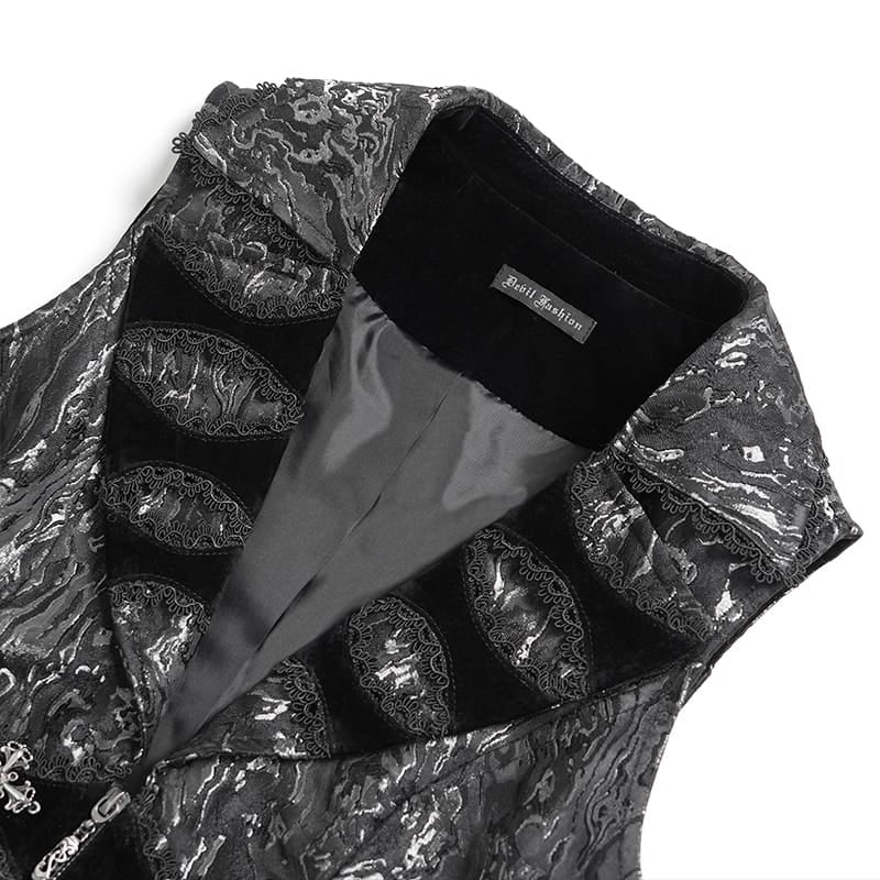 DEVIL FASHION Women's Gothic Lapel Cross Zip Front Swallow Tail Vest