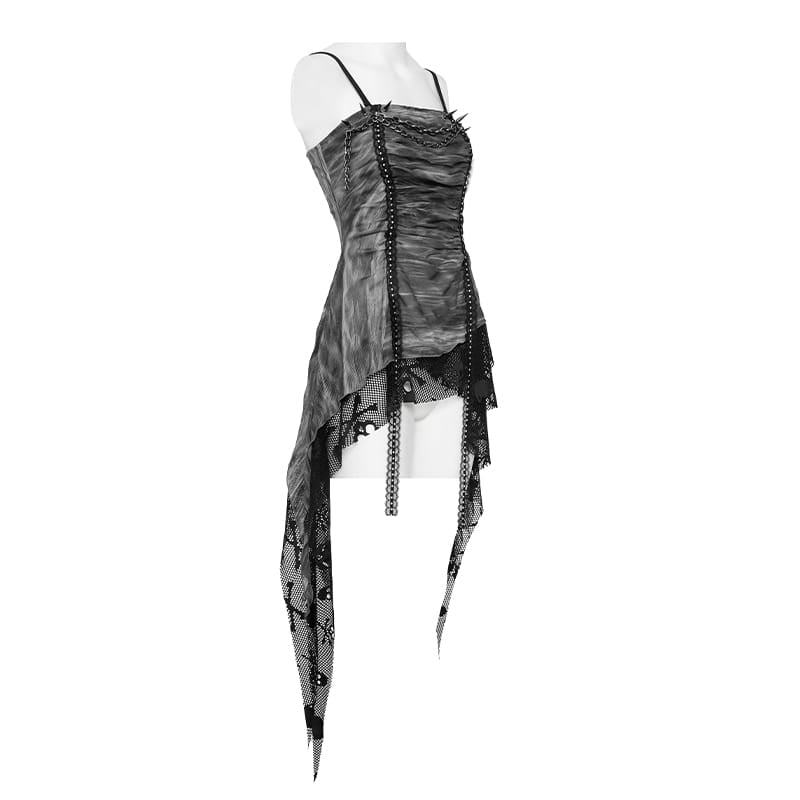 Women's Punk Spiked Chained Asymmetric Tank Top - Punk Design