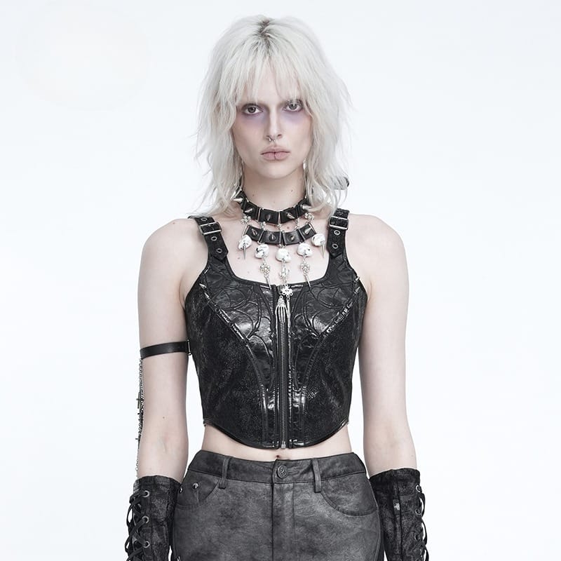 Women's Punk Spiked Front Zipper Bustier - Punk Design