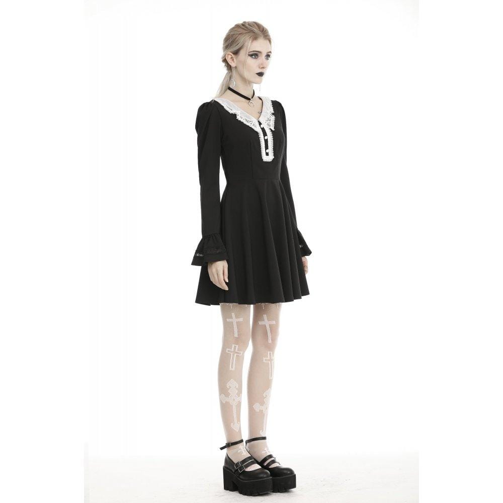 Darkinlove Womeb's Lace Collar Flare Sleeve Dresses