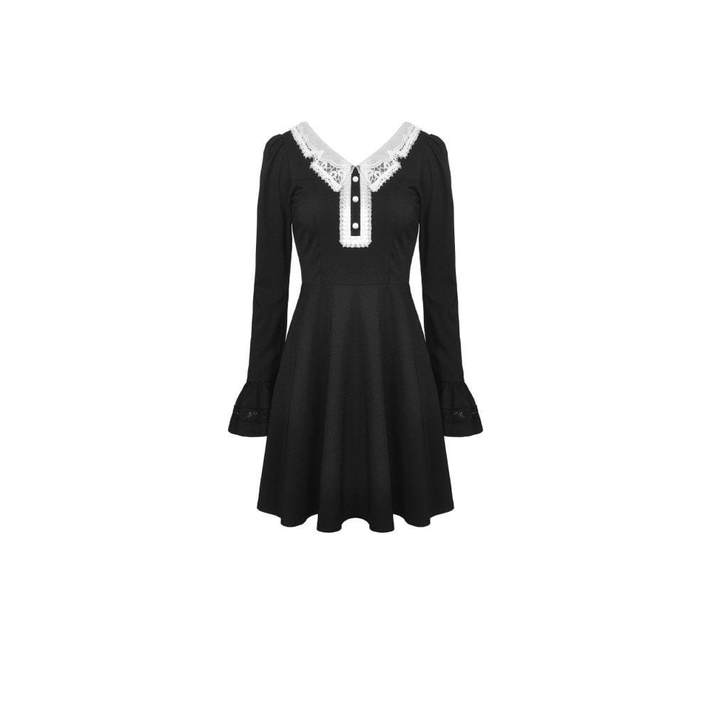 Darkinlove Womeb's Lace Collar Flare Sleeve Dresses