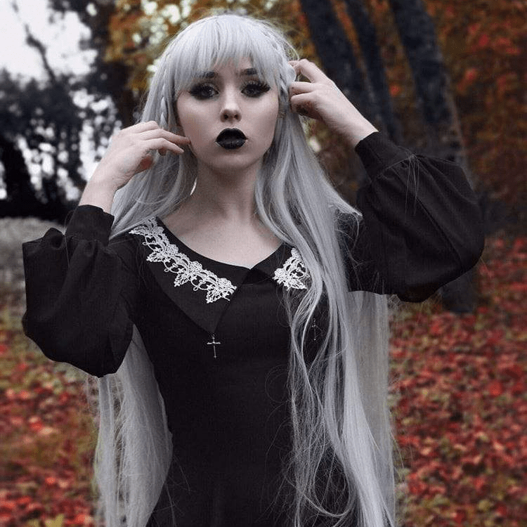 Darkinlove Women's A-line Pilgrim Collar Goth Dress