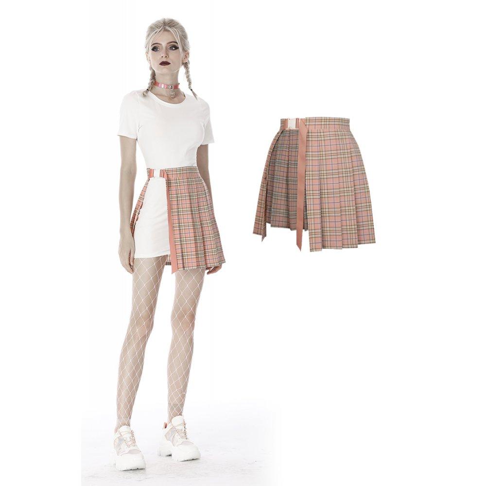 Darkinlove Women's Checked Hollow-out Plaid Pleated Short Skirts