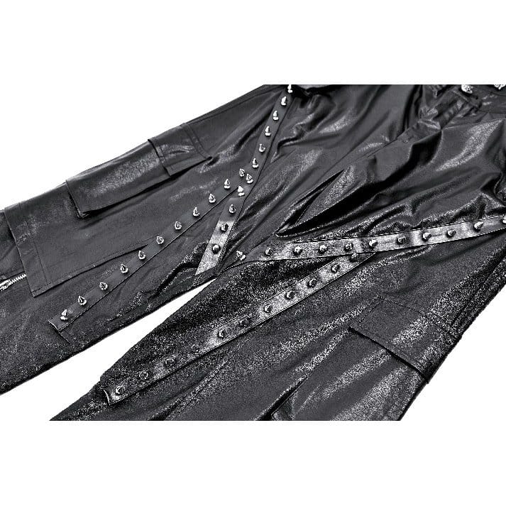 Darkinlove Women's Cyberpunk Big Pocket Spiked Zipper Straight-leg Pants