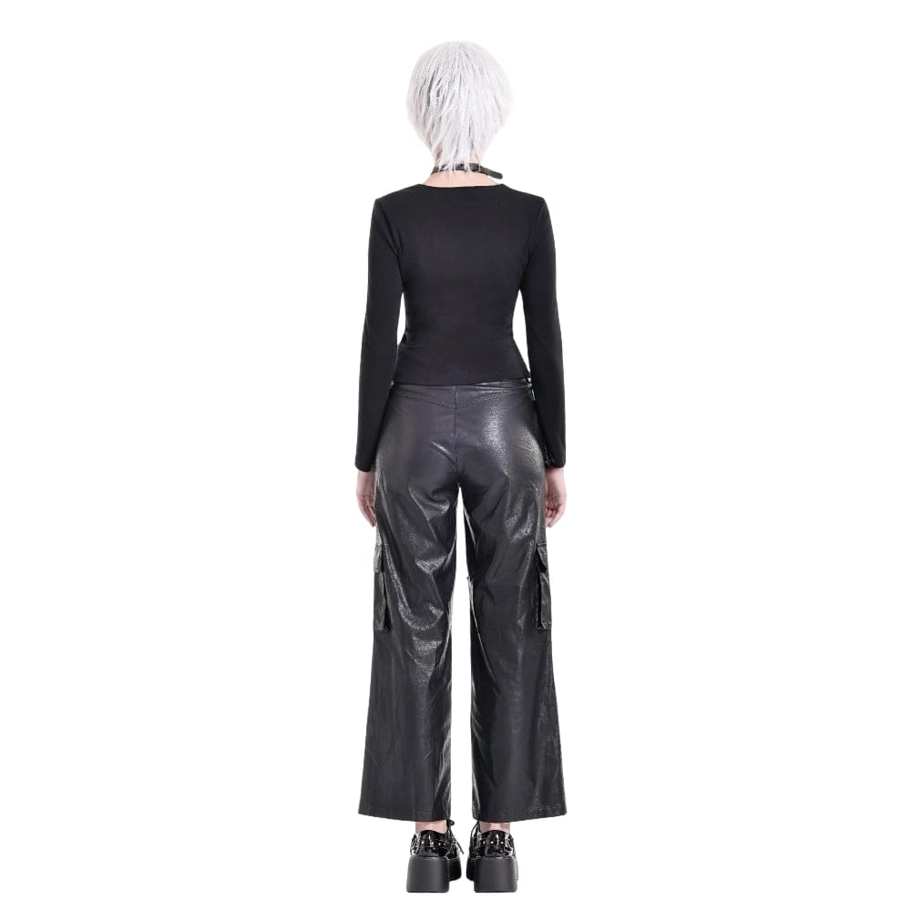 Darkinlove Women's Cyberpunk Big Pocket Spiked Zipper Straight-leg Pants