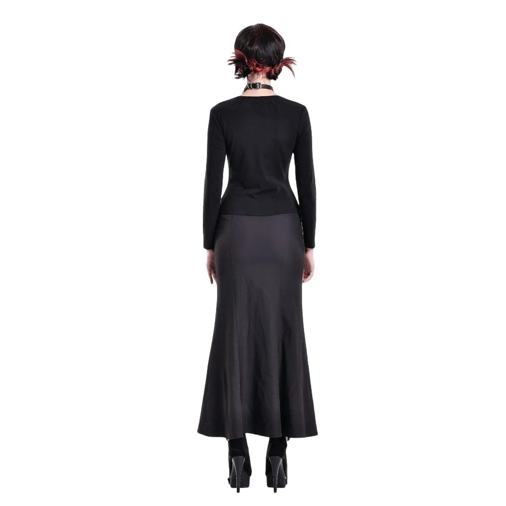 Darkinlove Women's Cyberpunk Studded Mesh Patchwork Square-cut Collar Long Sleeve Top