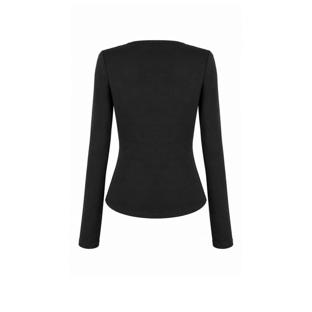 Darkinlove Women's Cyberpunk Studded Mesh Patchwork Square-cut Collar Long Sleeve Top