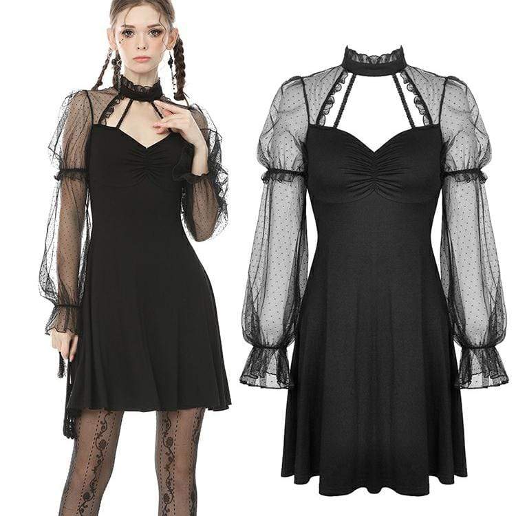 Darkinlove Women's Dark Cutout Mesh Sleeved Black Little Dresses