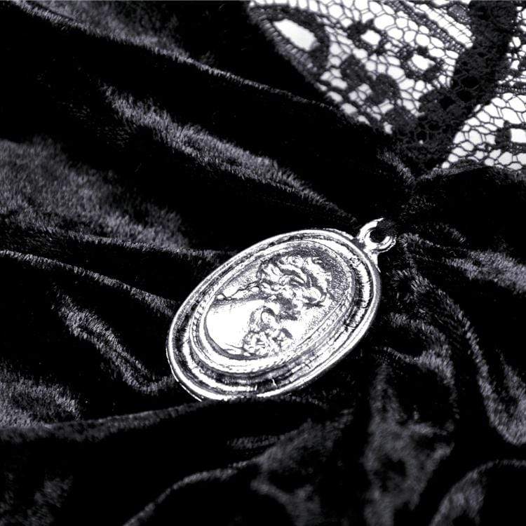 Darkinlove Women's Goth Off Shoulder Floral Lace Sleeve Velet Tops