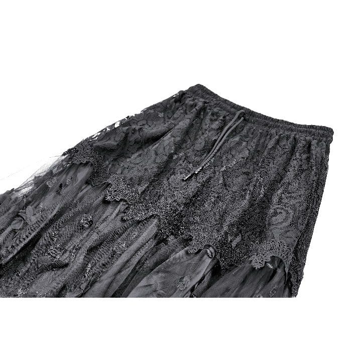 Darkinlove Women's Gothic 3D Floral Applique Vine Embroidered Tiered Maxi Skirt