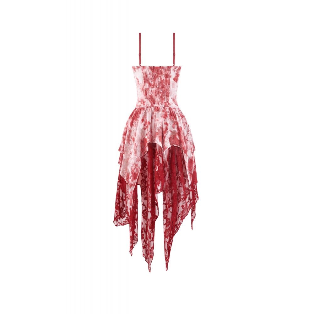 Darkinlove Women's Gothic Asymmetric Tiered Tie-dye Slip Dress