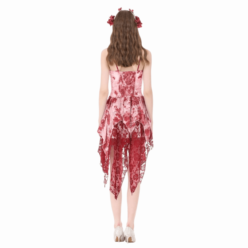 Darkinlove Women's Gothic Asymmetric Tiered Tie-dye Slip Dress