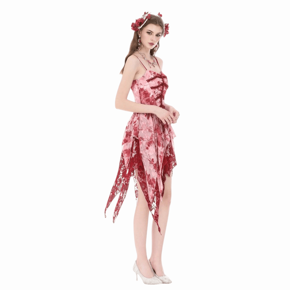 Darkinlove Women's Gothic Asymmetric Tiered Tie-dye Slip Dress
