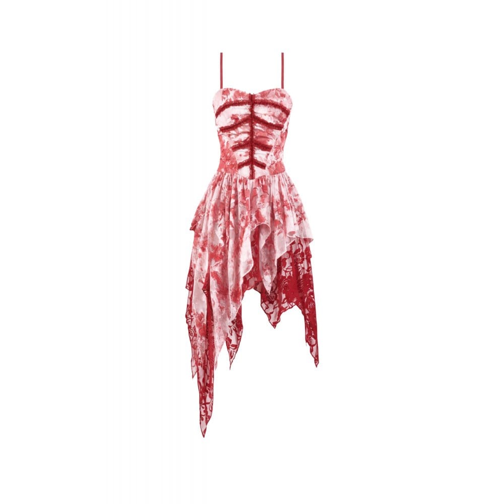 Darkinlove Women's Gothic Asymmetric Tiered Tie-dye Slip Dress