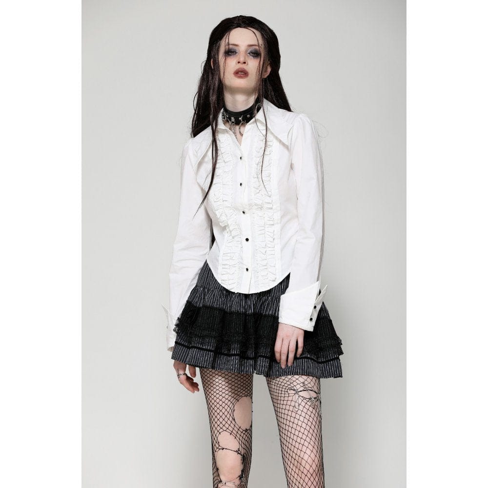 Darkinlove Women's Gothic Bat Collar Ruffled Shirt