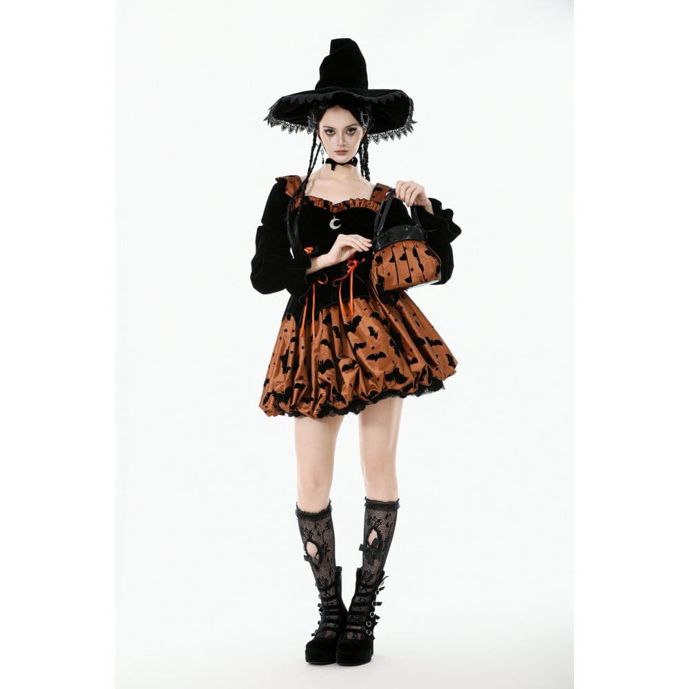 Darkinlove Women's Gothic Bat Star Moon Pattern Pumpkin-shaped Handbag