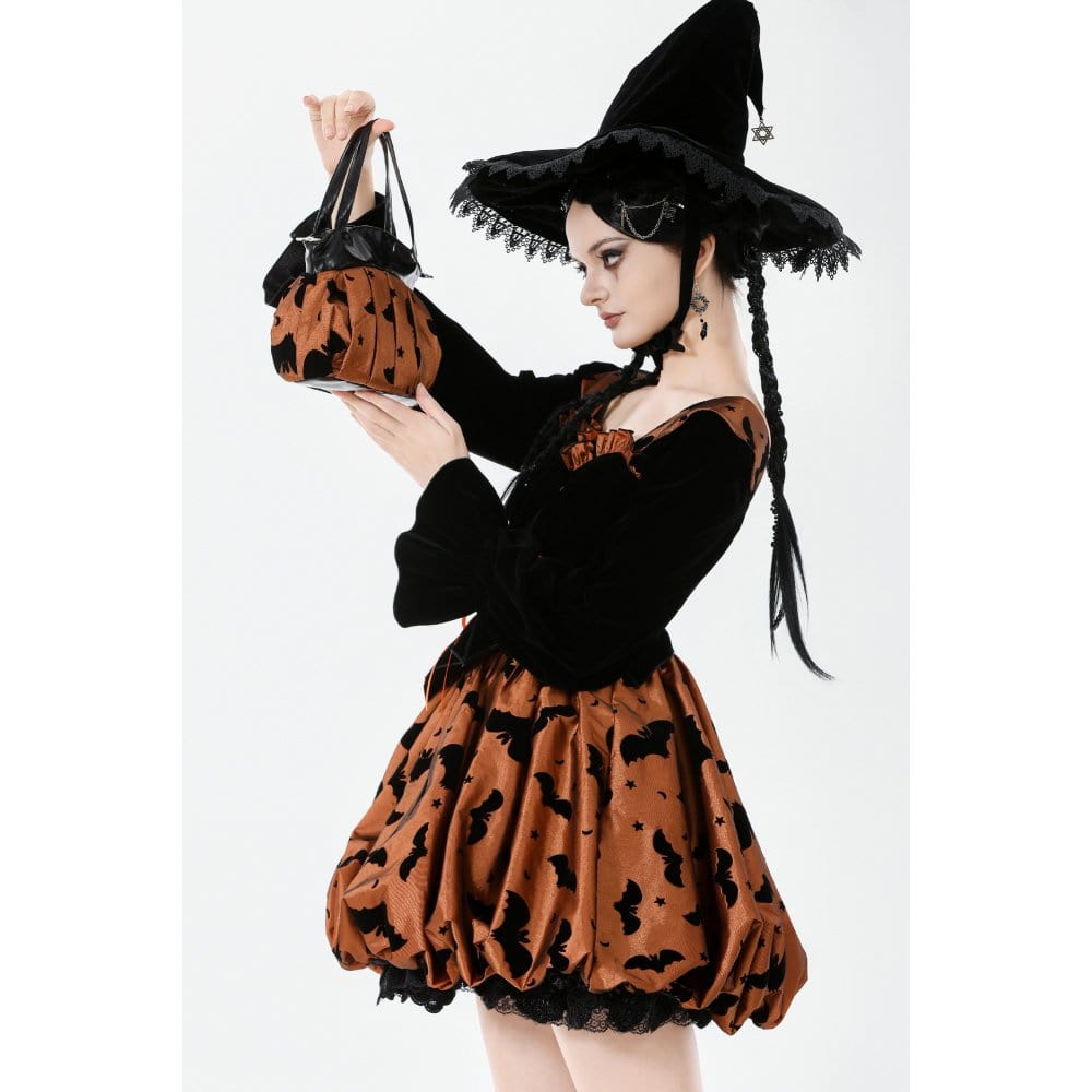 Darkinlove Women's Gothic Bat Star Moon Pattern Pumpkin-shaped Handbag