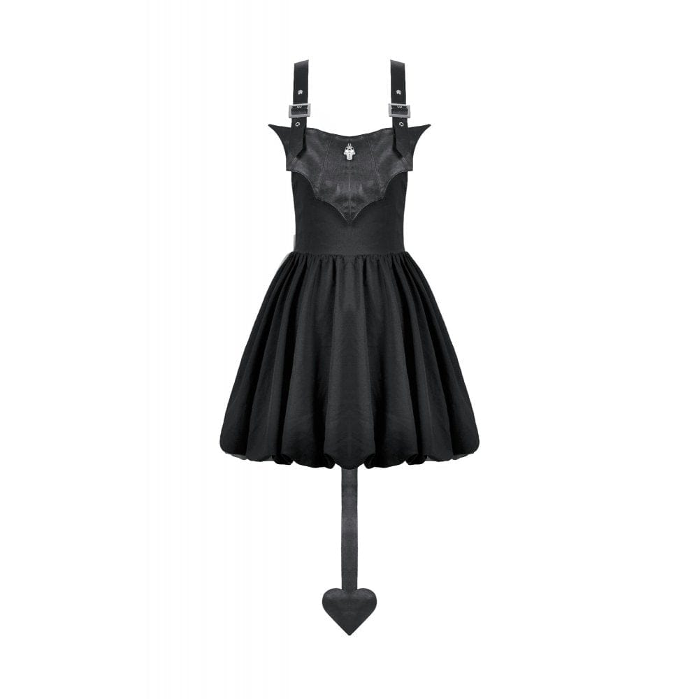 Darkinlove Women's Gothic Bat Wing Buckle Suspender Dress with Tail