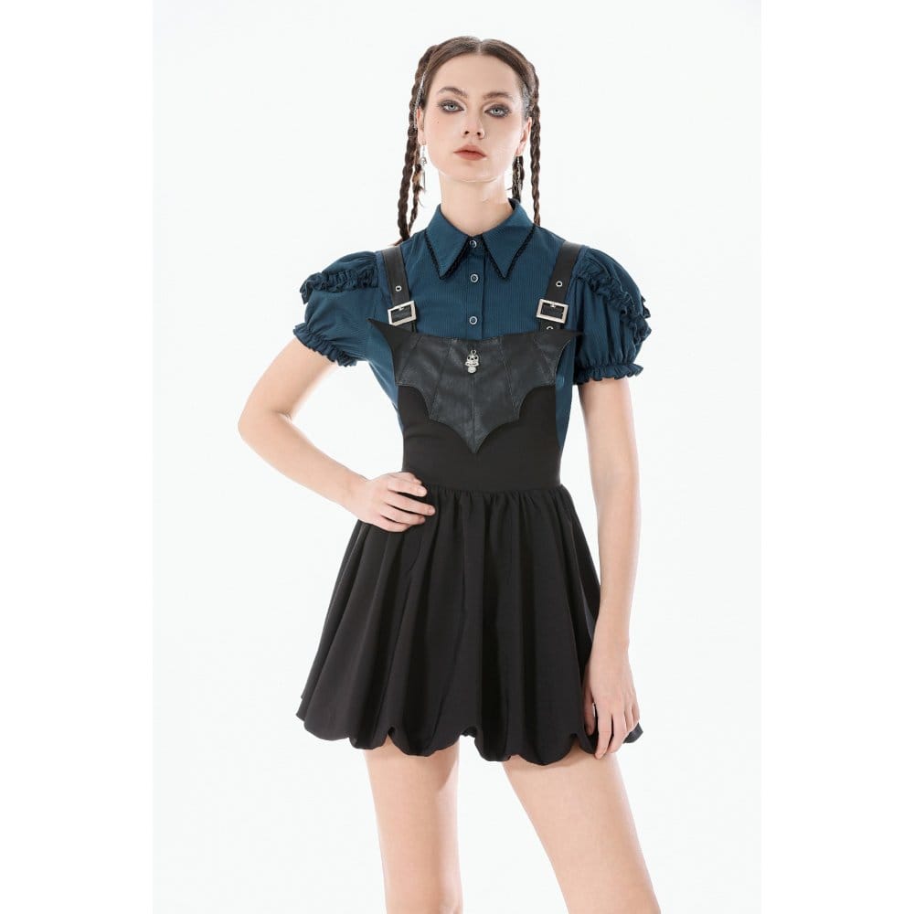 Darkinlove Women's Gothic Bat Wing Buckle Suspender Dress with Tail