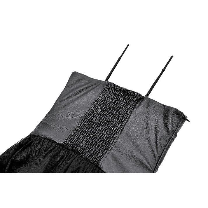 Darkinlove Women's Gothic Bat Wing Cut Edge Lace-up Layered Mesh Hem Slip Dress