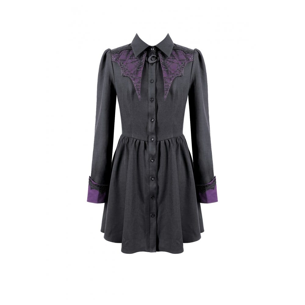 Darkinlove Women's Gothic Bat Wing Patchwork Two‑Tone Long Sleeved Short Dress