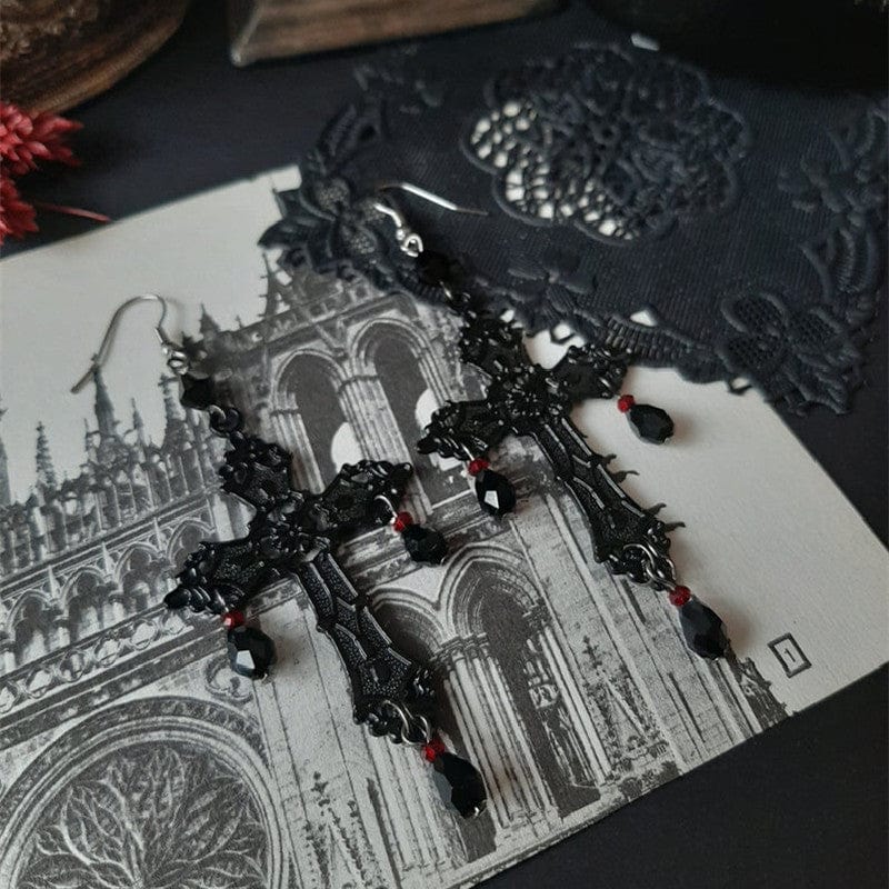 Darkinlove Women's Gothic Beaded Cross Earrings