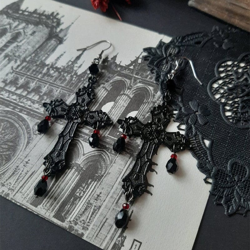 Darkinlove Women's Gothic Beaded Cross Earrings
