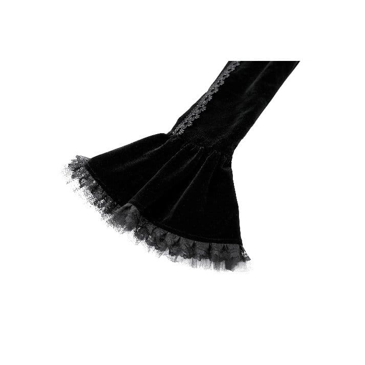 Darkinlove Women's Gothic Beaded Tassel Lace Trim Bell Sleeve Velvet Top