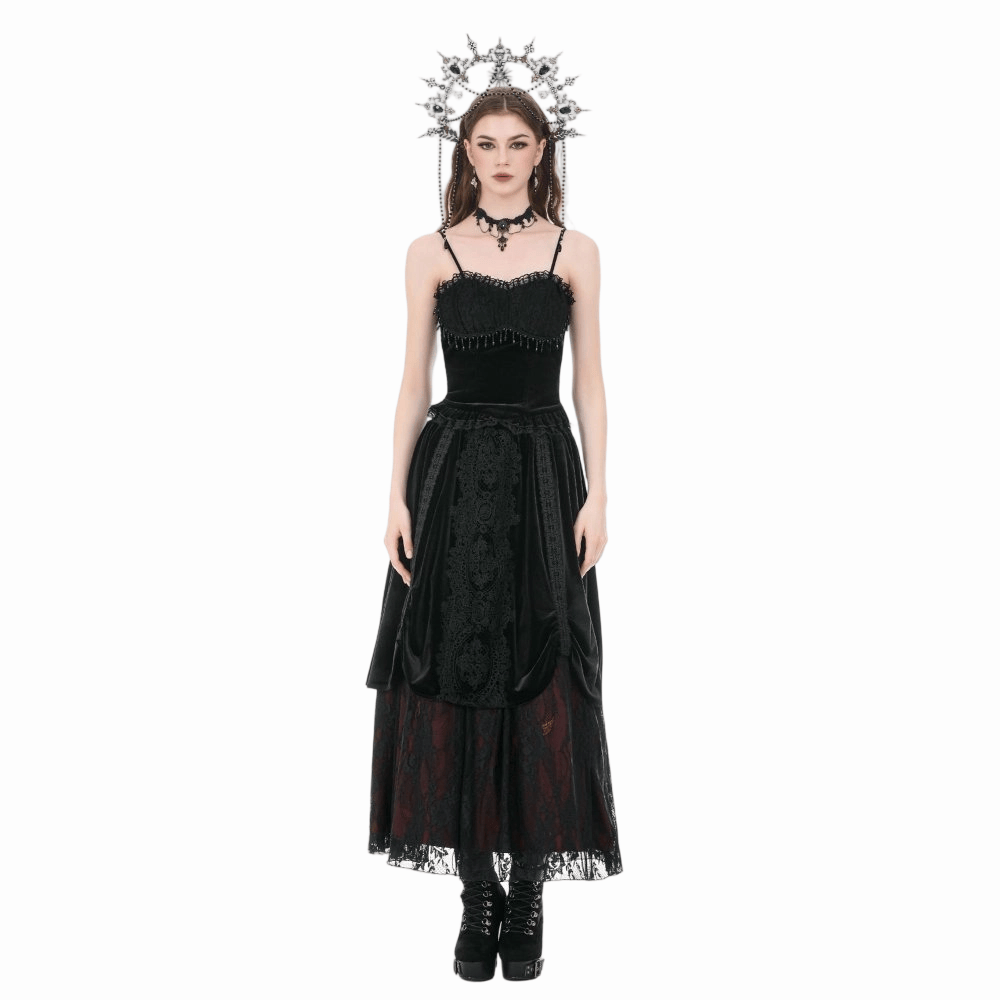 Darkinlove Women's Gothic Beaded Tassel Velvet Bustier