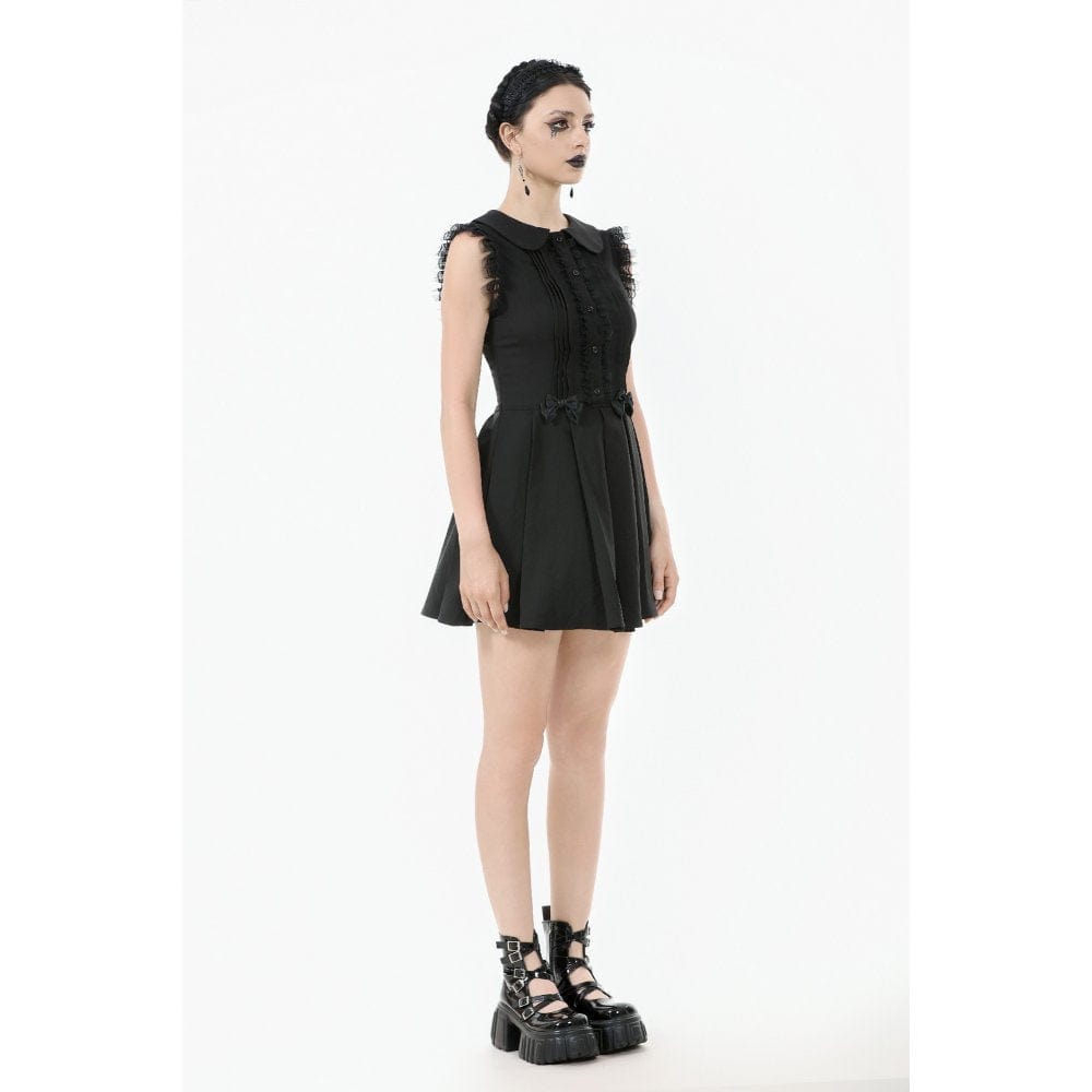 Darkinlove Women's Gothic Bowknot Pleated Sleeveless Dress