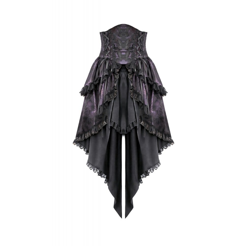 Darkinlove Women's Gothic Butterfly Bowknot Lace-up High-Low Skirt
