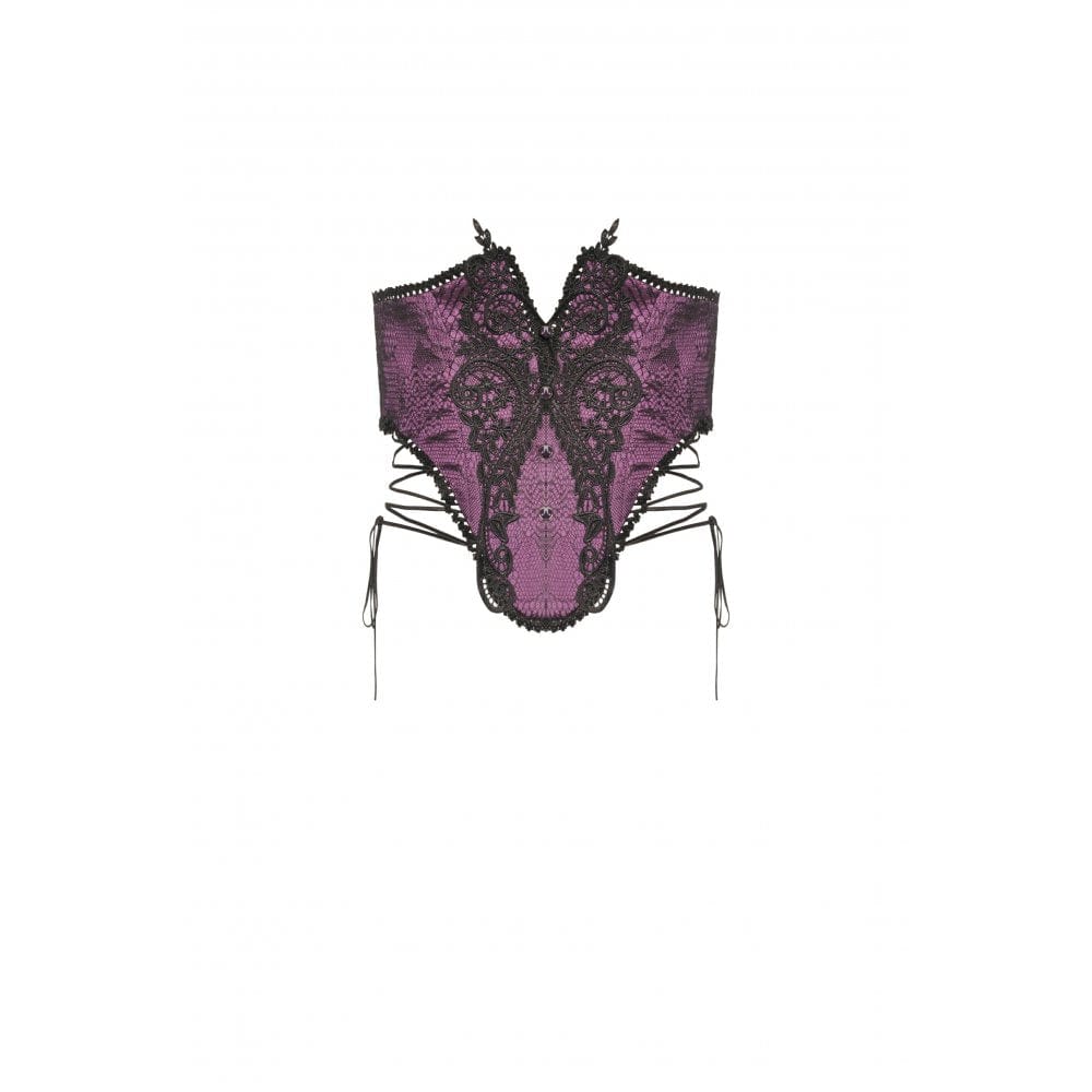 Darkinlove Women's Gothic Butterfly Embroidered Lace Underbust Corset