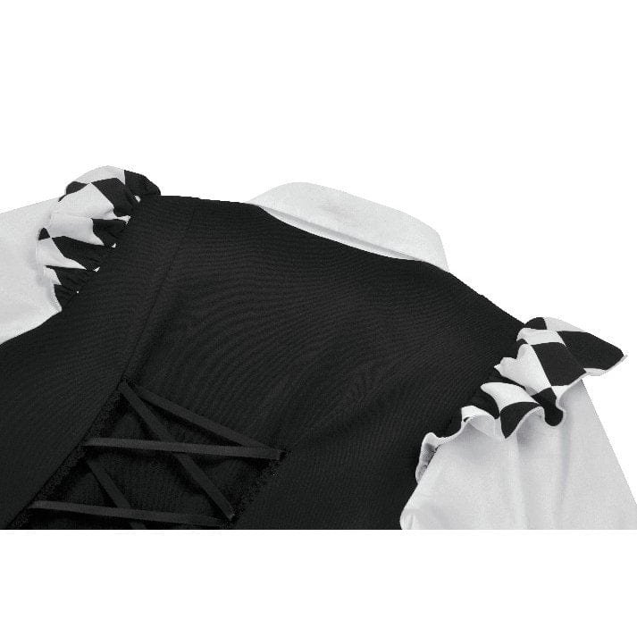 Darkinlove Women's Gothic Contrast Color Harlequin Puff Sleeved Dress