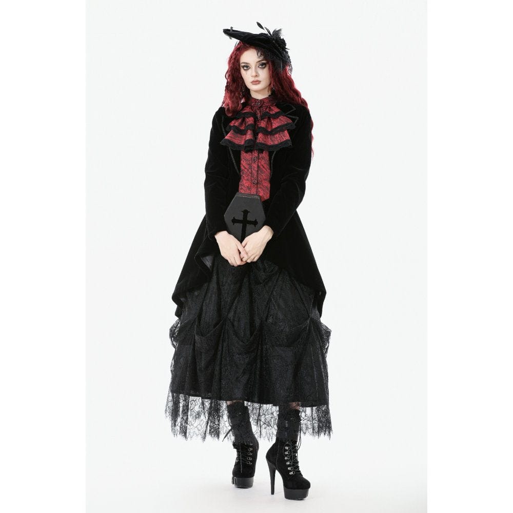 Darkinlove Women's Gothic Contrast Color Mock Two-piece Swallow-tailed Jacket