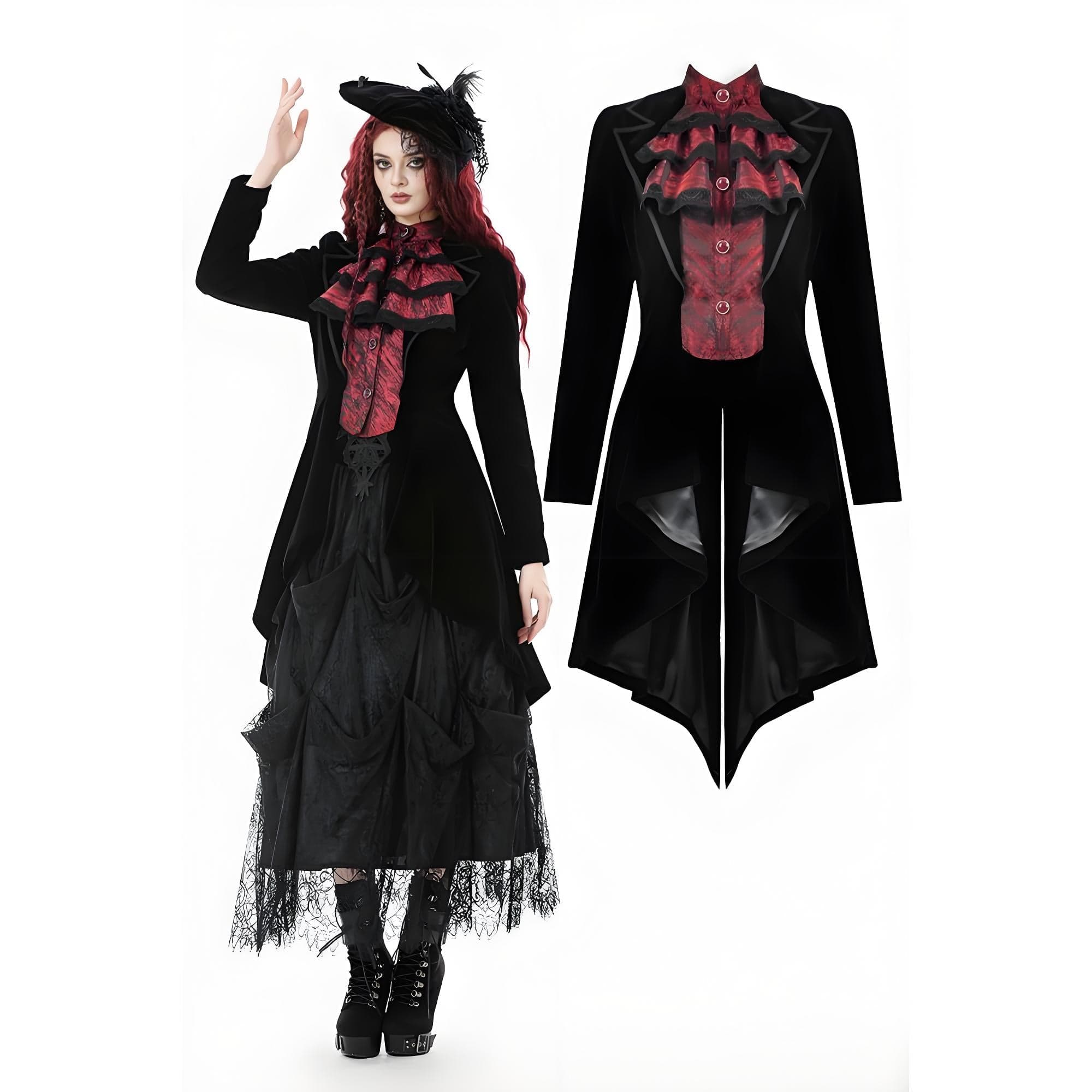 Darkinlove Women's Gothic Contrast Color Mock Two-piece Swallow-tailed Jacket