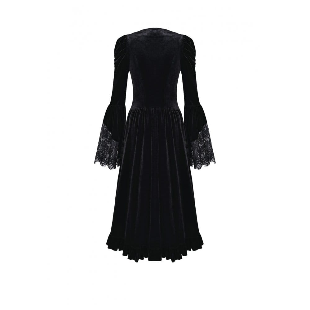 Darkinlove Women's Gothic Contrast Color Square-cut Collar Bell Sleeve Maxi Dress