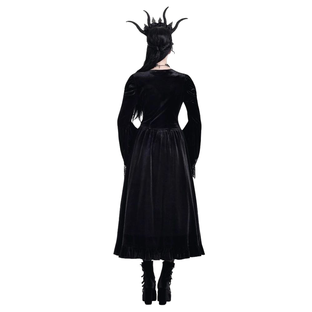 Darkinlove Women's Gothic Contrast Color Square-cut Collar Bell Sleeve Maxi Dress