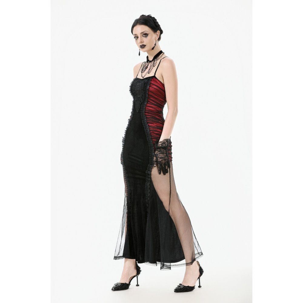 Darkinlove Women's Gothic Contrast Color Velvet Bodycon Dress