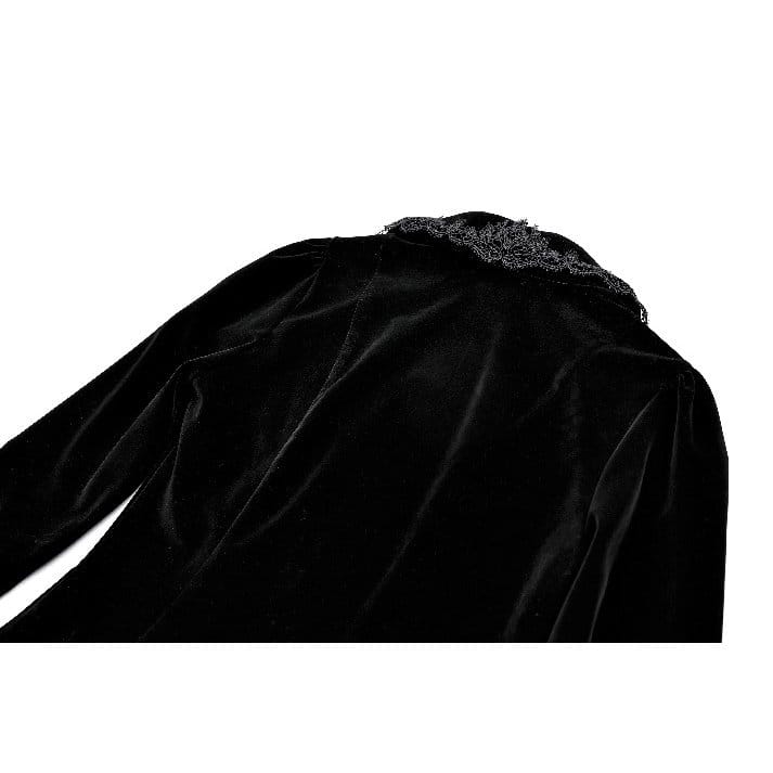 Darkinlove Women's Gothic Cross Decor Velvet Splice Jacquard Long Sleeved Dress