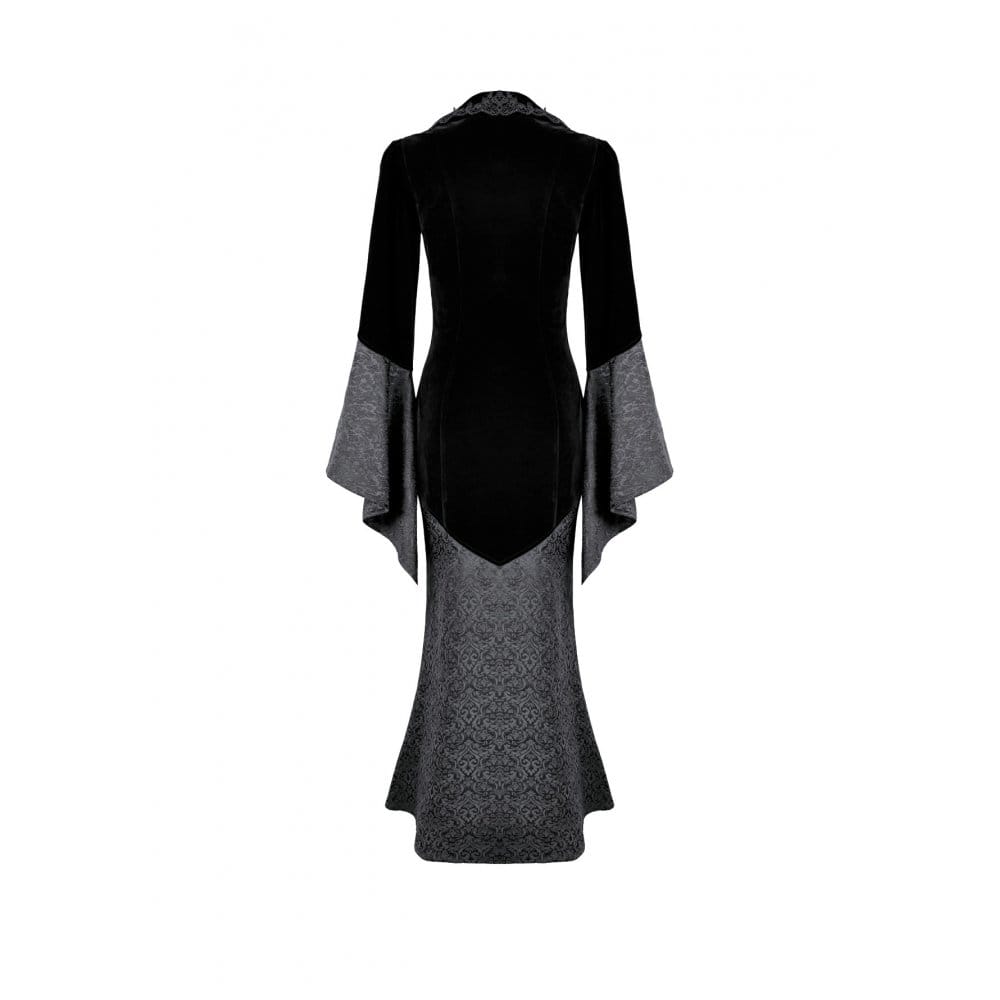 Darkinlove Women's Gothic Cross Decor Velvet Splice Jacquard Long Sleeved Dress