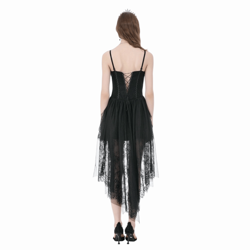 Darkinlove Women's Gothic Cross Floral Sheer Slip Dress with Tail