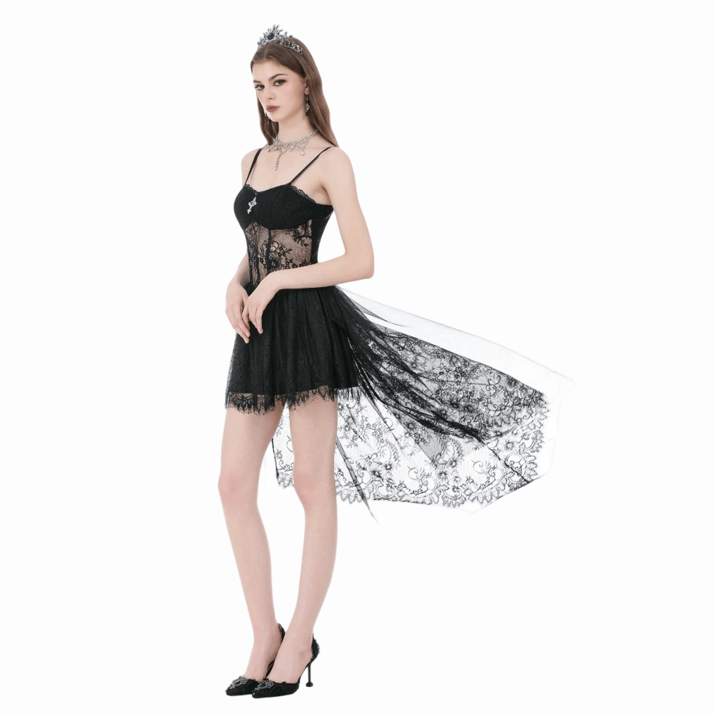 Darkinlove Women's Gothic Cross Floral Sheer Slip Dress with Tail