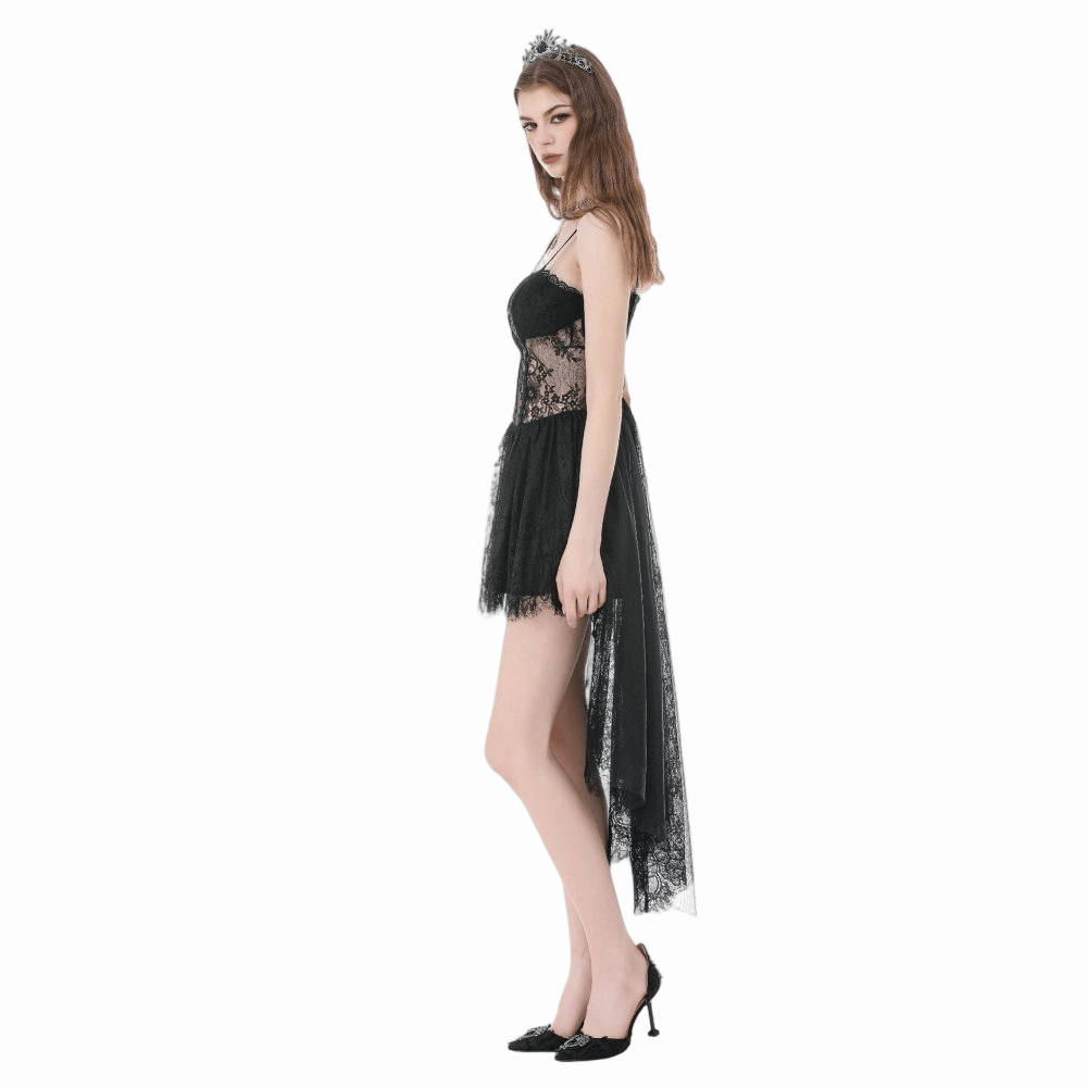 Darkinlove Women's Gothic Cross Floral Sheer Slip Dress with Tail