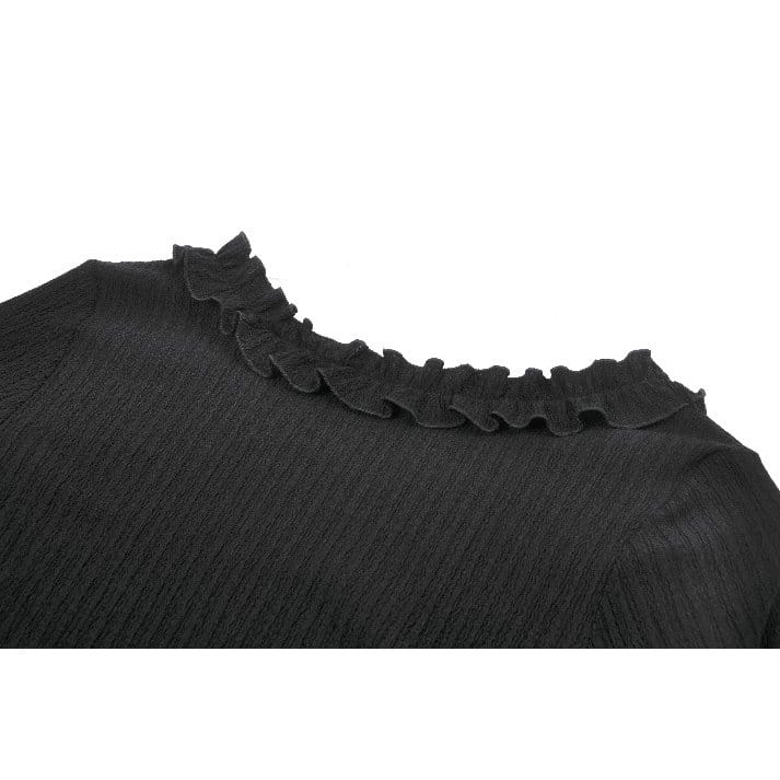 Darkinlove Women's Gothic Cross Plunging Long Sleeve Crop Top with Streamer