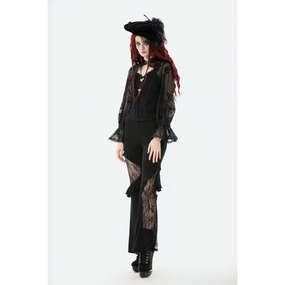 Darkinlove Women's Gothic Cut-out Butterfly Mesh Sleeves Shirt