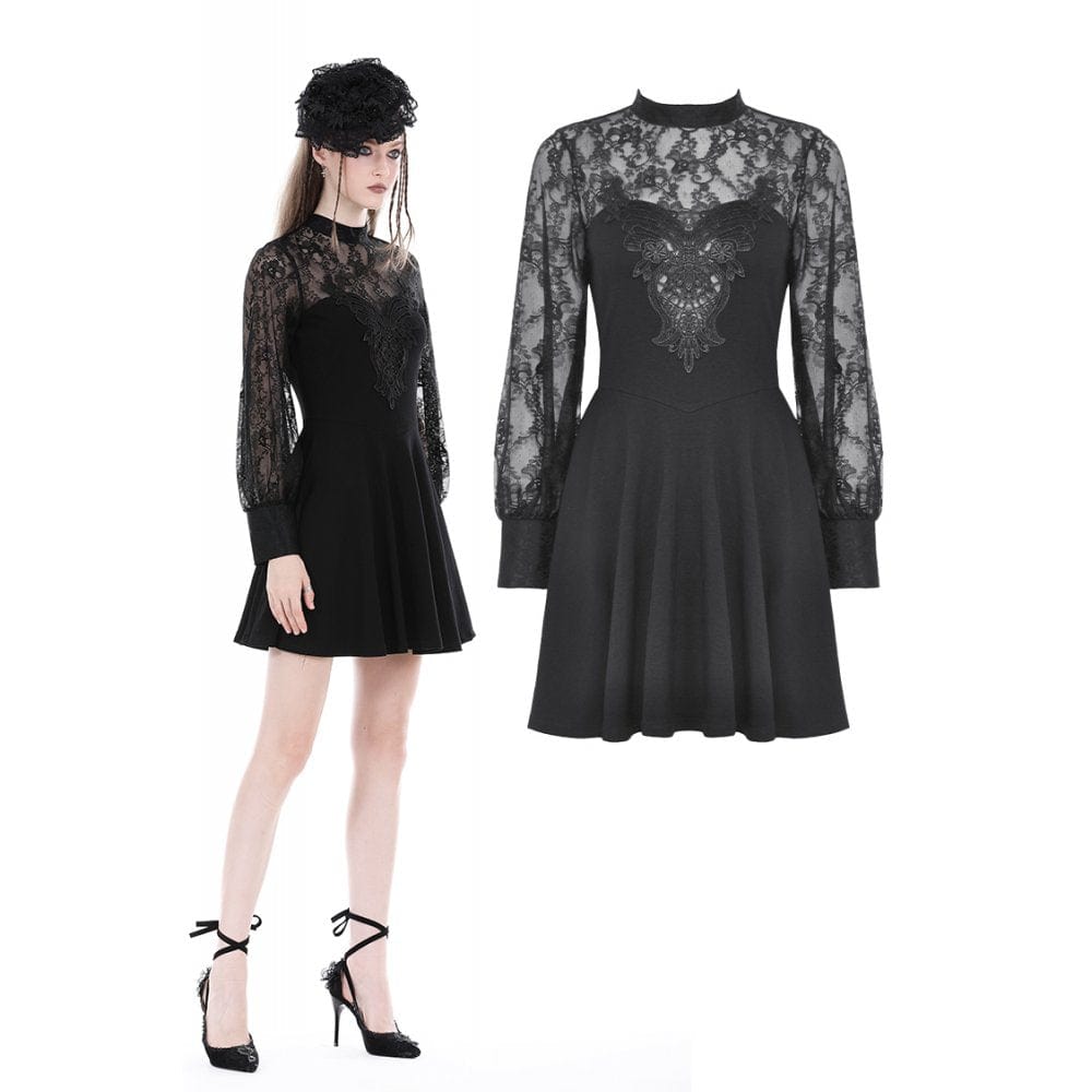 Darkinlove Women's Gothic Cutout Lace Splice Dress