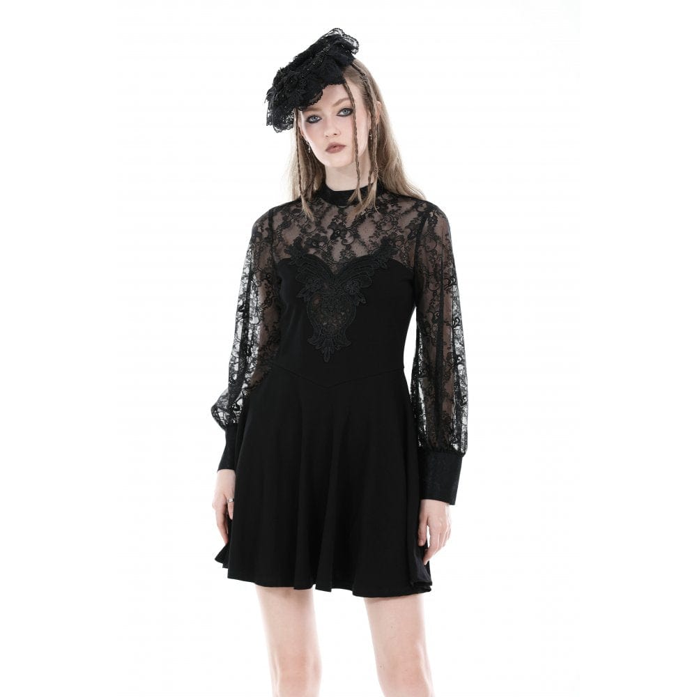 Darkinlove Women's Gothic Cutout Lace Splice Dress