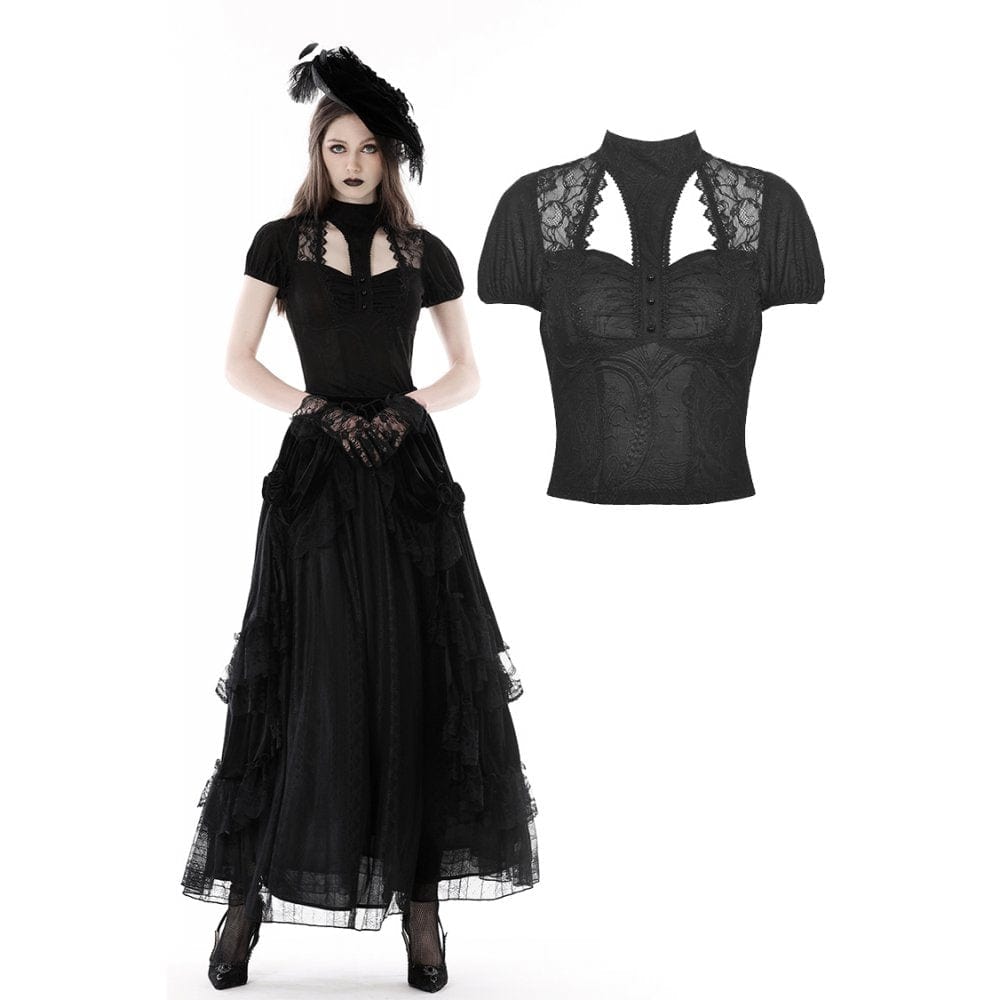 Darkinlove Women's Gothic Cutout Lace Splice Shirt